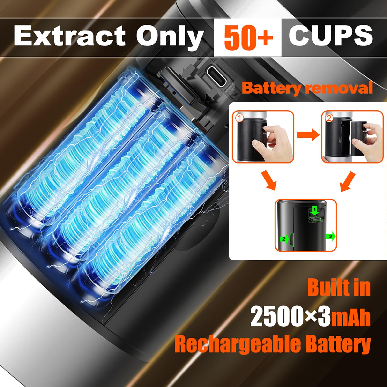 VHV Caffettiera Portatile, 3 In 1 Macchina per Caffè Viaggio - Senza Fili & Auto-Riscaldante - Con Batteria 7500mAh, 20 Bar di Pressione - Adatto a Varie Scene Portatili e Regali (Bianco)