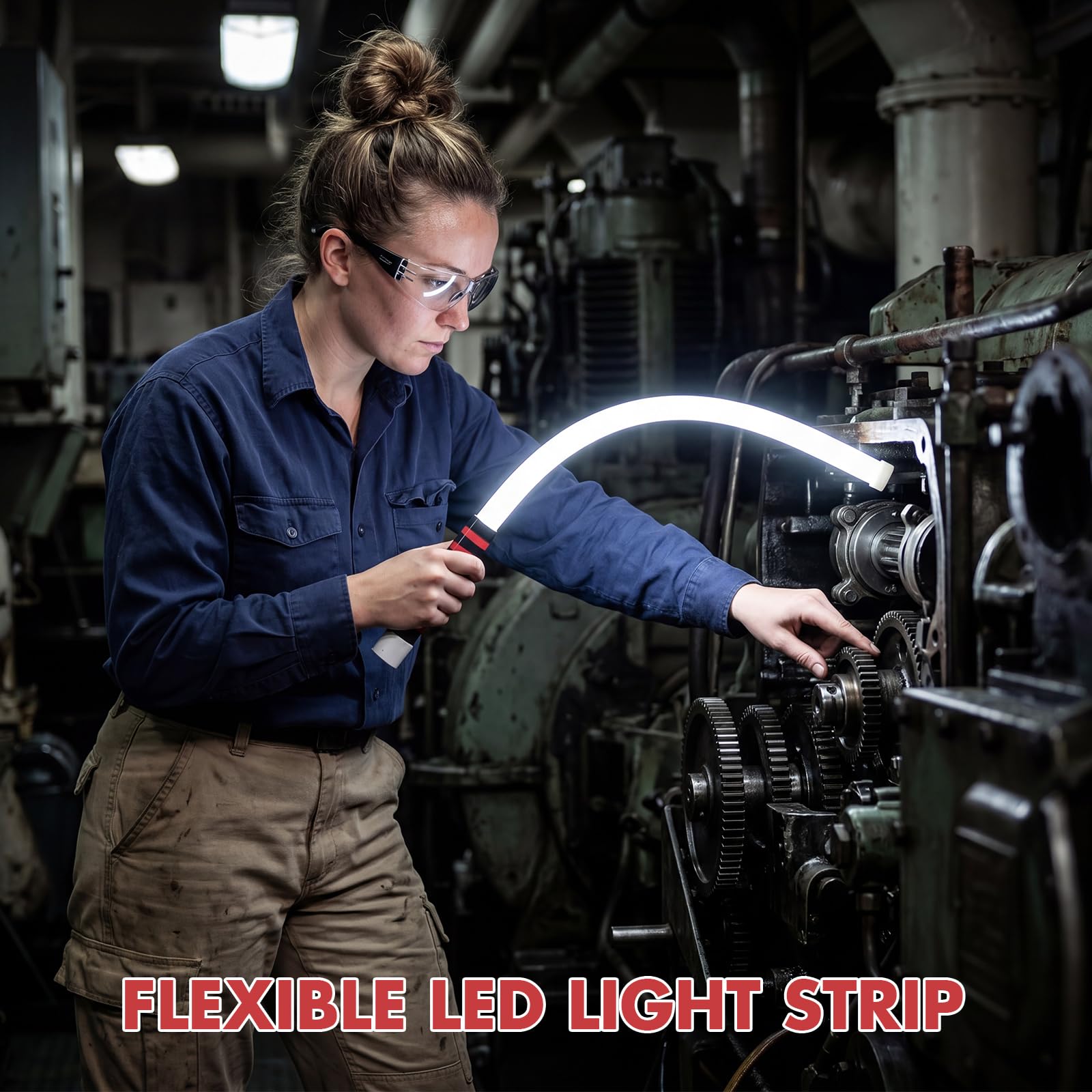 Torcia a LED pieghevole ricaricabile e flessibile, con un paio di guanti, ad alta luminosità e 3 modalità di luminosità, per spazi ristretti, riparazioni auto, ispezioni meccaniche (4