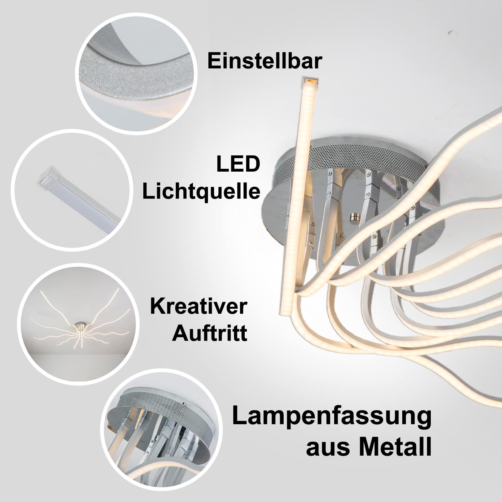 LED Modern Deckenleuchte LED Wohnzimmerlampe Deckenleuchten Dimmbar mit Fernbedienung 10-Flammige Schlafzimmerlampe Aluminium Kronleuchter