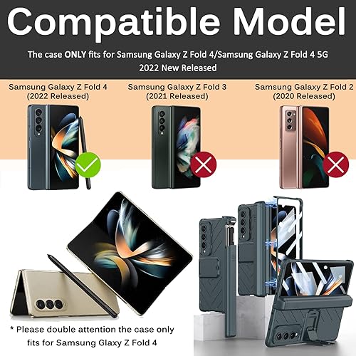 Miniatura 10 de Miimall Funda para Samsung Galaxy Z Fold 4 2022, Sunction magnética con bisagras + ranura deslizante para bolígrafo + vidrio templado integrado +