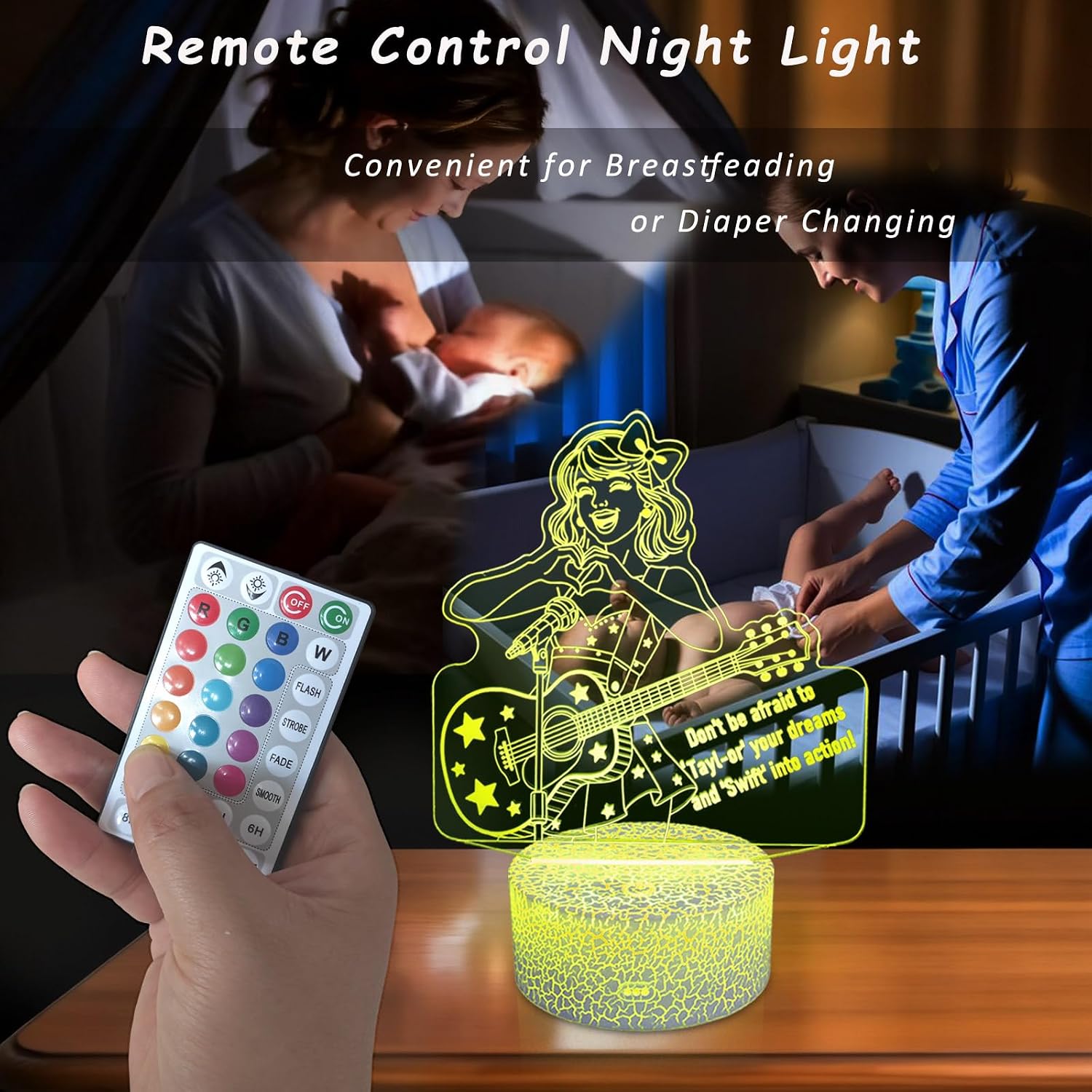 3D Illusion Night Light - 16 Color LED Music Theme Lamp with Remote Control & Timer, Perfect Girls Gift for Kids Teens Bedroom Decor, Touch Control Dimmable Table Light