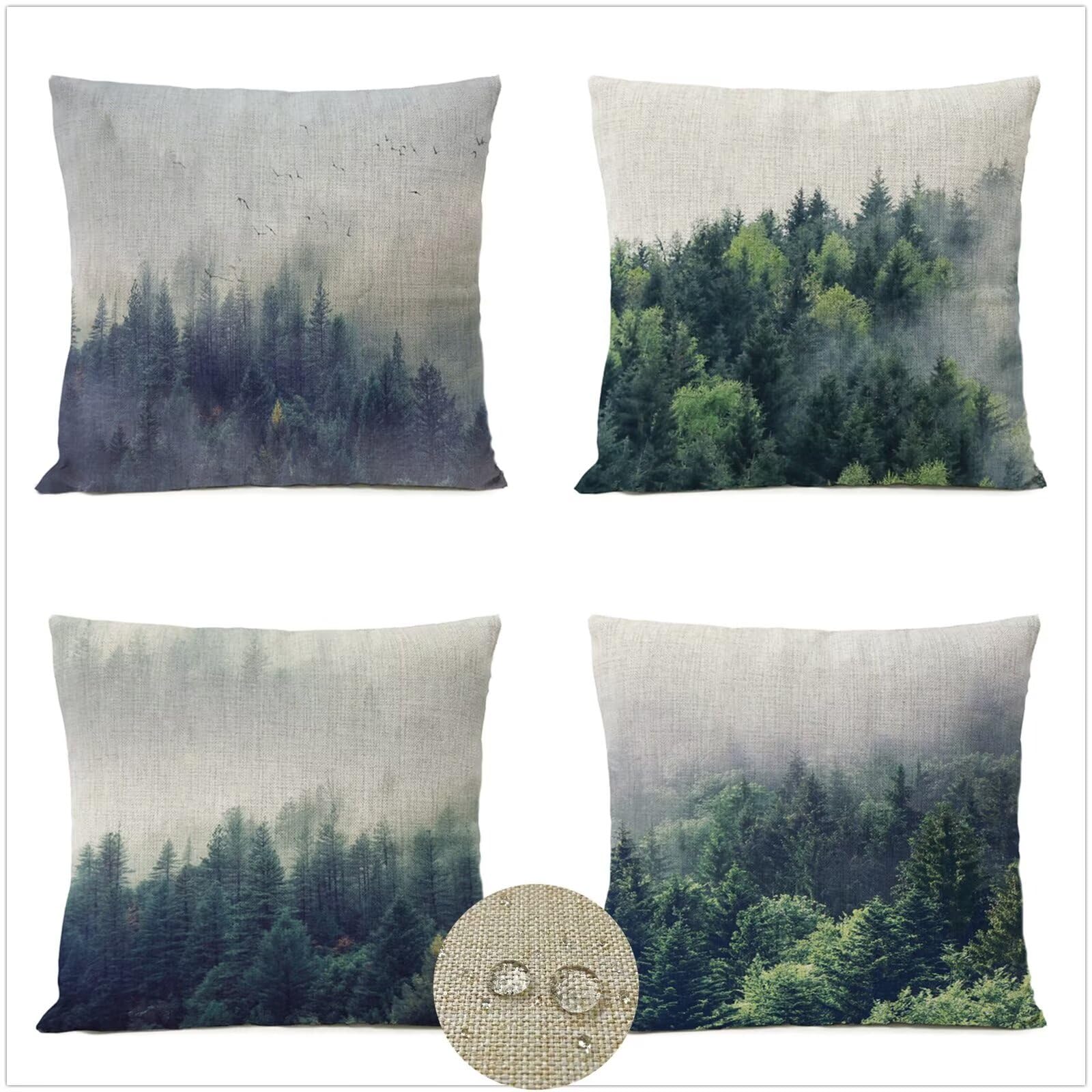 Federe Cuscini Divano 60x60cm Set di 4 Cuscini per Divano in Lino Cuscini da Esterno,Quadrato Doppio Lato Estate Impermeabili Foresta Cuscini Decorativi,per Divano Soggiorno Sedia Letto Verde OW-4286