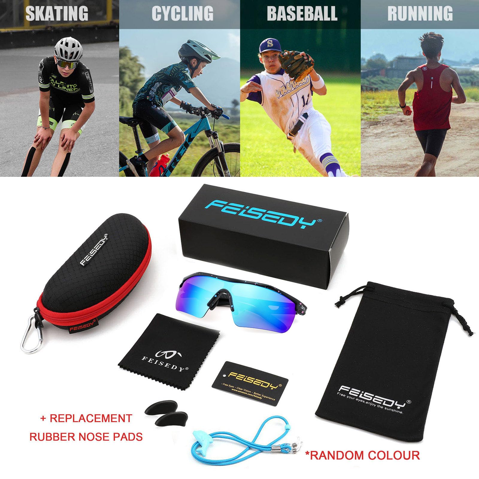Gafas de sol polarizadas TR90 para niños adolescentes ciclismo FEISEDY