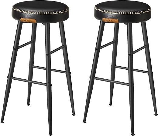 VASAGLE Bar Stools, Set of 2 Kitchen Breakfast Bar Height Chairs, Dining Stools with Footrest Black ULBC090B01