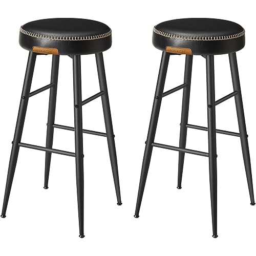 VASAGLE EKHO Collection - Bar Stools Set of 2, Kitchen Counter Stools, Breakfast Stools, Synthetic Leather with Stitching, Mid-Century Modern, 30-Inch Tall, Home Bar, Ink Black ULBC090B01V1