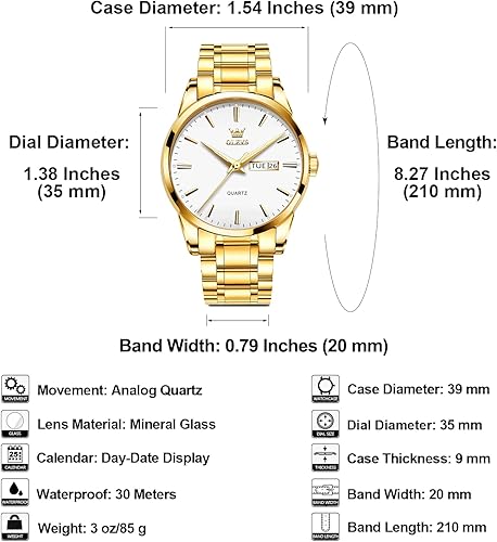 Miniatura 5 de OLEVS Reloj de lujo de acero inoxidable para hombre, reloj de cuarzo analógico de cara grande fácil de leer, reloj de pulsera para hombre, casual,