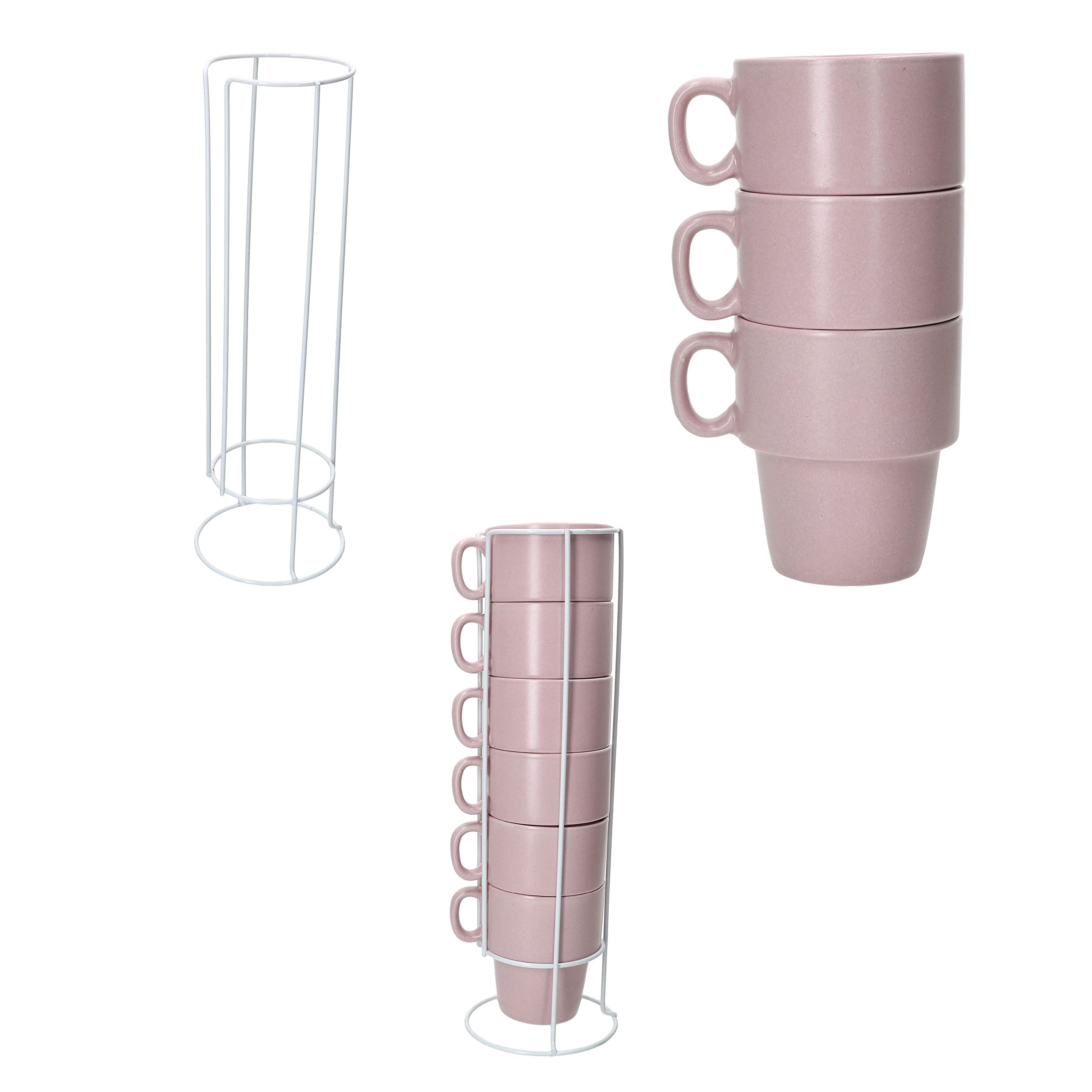 MamboCat Stata Lot de 6 tasses à café roses empilables en porcelaine I 250 ml I anse pour café, thé, cacao, cappuccino et latte macchiato
