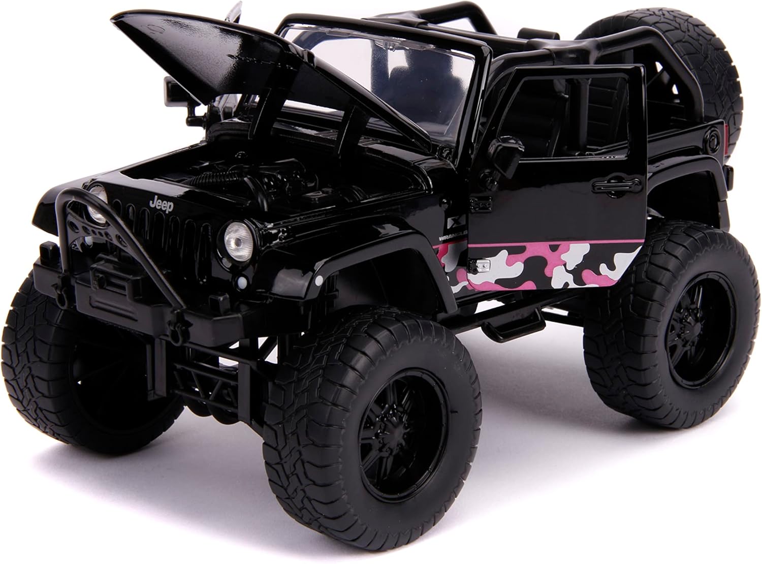 Jada Toys Just Trucks 2007 Jeep Wrangler Black/Pink Camo with Rack 1:24 Die-cast Vehicle
