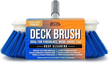 Medium Boat Deck Brush, Heavy-Duty Marine Brush Head, 8" Bristle with Bumper, 3/4" Thread Handle, for RV, Truck, and Auto Cleaning