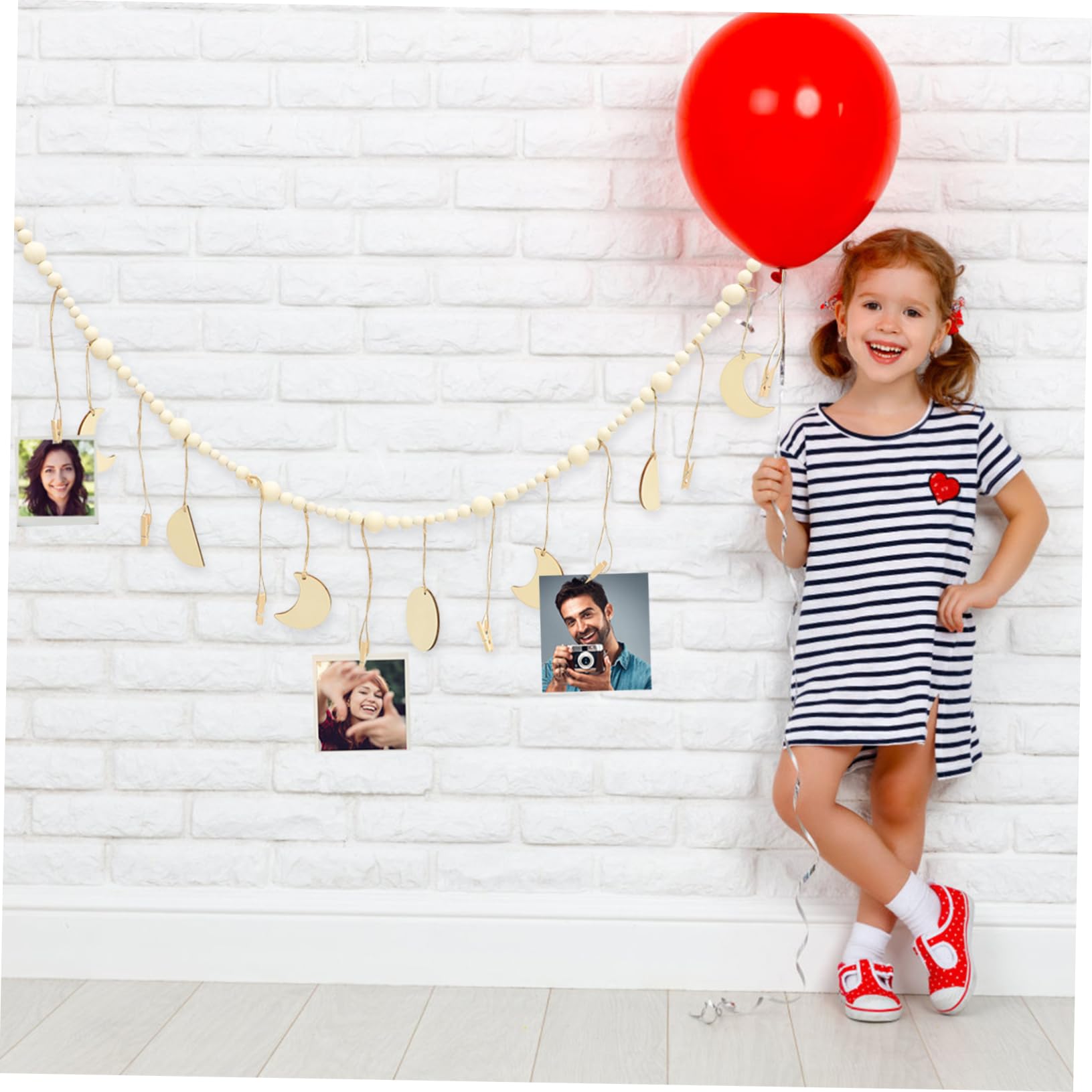 Alipis 5 Stück Wandfoto Organizer mit Clips Holzperlen Girlande zur Kreativen Fotoanzeige für Hochzeiten Geburtstage und Wohnkultur Langlebiges Design für Persönliche Erinnerungen und