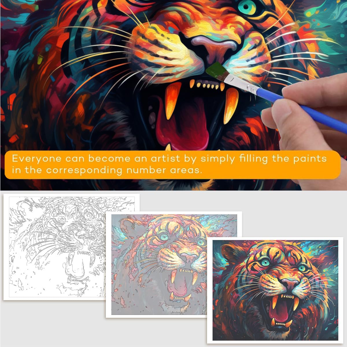 Tiger - Kit per pittura a olio fai da te con numeri, per adulti e principianti, motivo