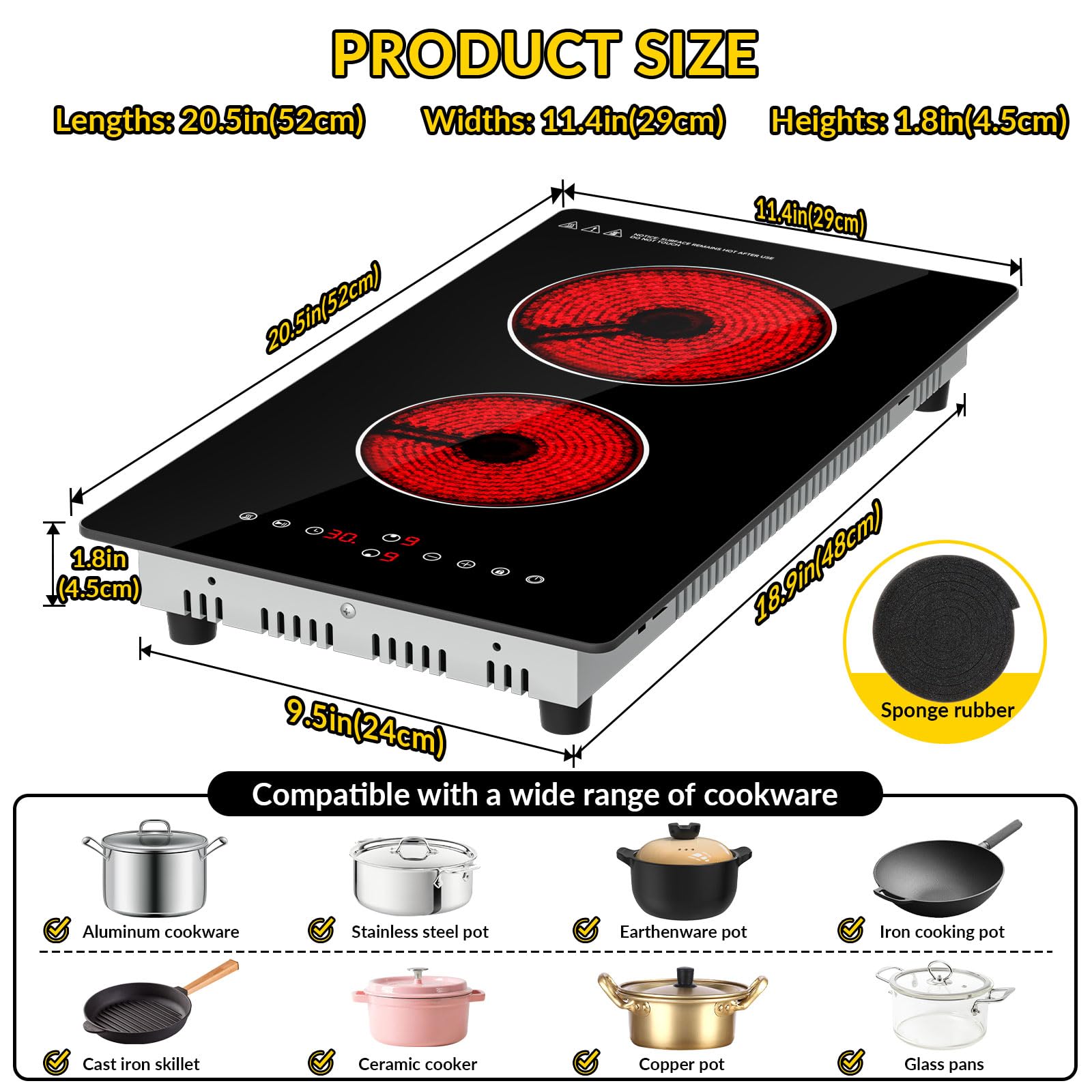 Plaque Vitrocéramique 2 Feux Encastrable, Plaque de Cuisson 3000W Tactile, 9 Niveaux de Puissance, Maintien au Chaud, Minuterie, Sécurité Enfants, Compatible Tous Types de Casseroles