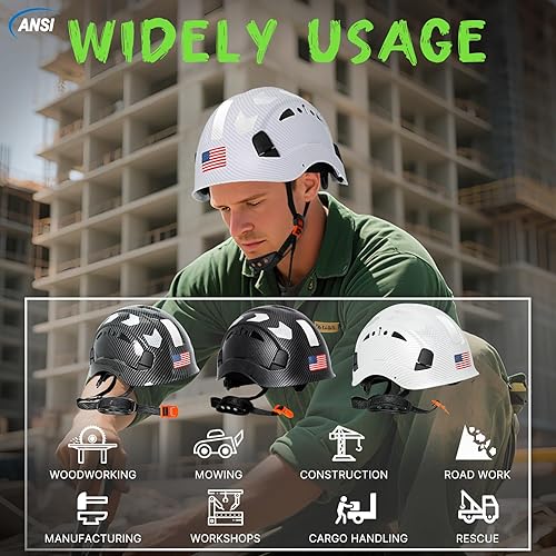 Miniatura 8 de Cascos cascos con patrón de fibra de carbono  Construcción aprobado por la OSHA, ANSI Z89.1 Tipo 1 Clase C Casco de seguridad ajustable ventilado