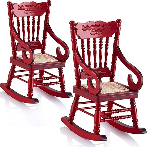 AZURAOKEY Silla mecedora en miniatura escala 112 accesorios de muebles de madera mini mecedoras de madera para casa de muñecas accesorios para