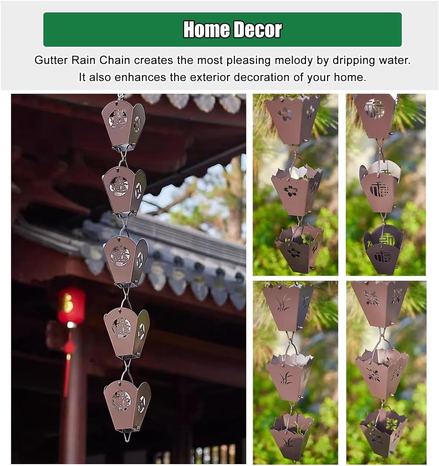 Rain Chains，Decor Rain Chain ， Rain Chain,Decorative Cups Replace Gutter Downspouts Diverter, Outdoor Metal Rain Catcher Chain(B,3.2m/9.8 ft)
