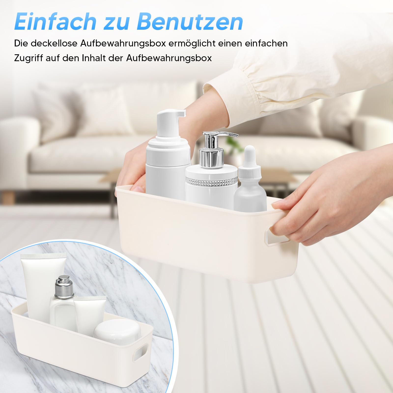 6 Stück Aufbewahrungsboxen Mit Griffen – 25x9,5x9 Cm, Weiß, Aus PP-Kunststoff, Stapelbar