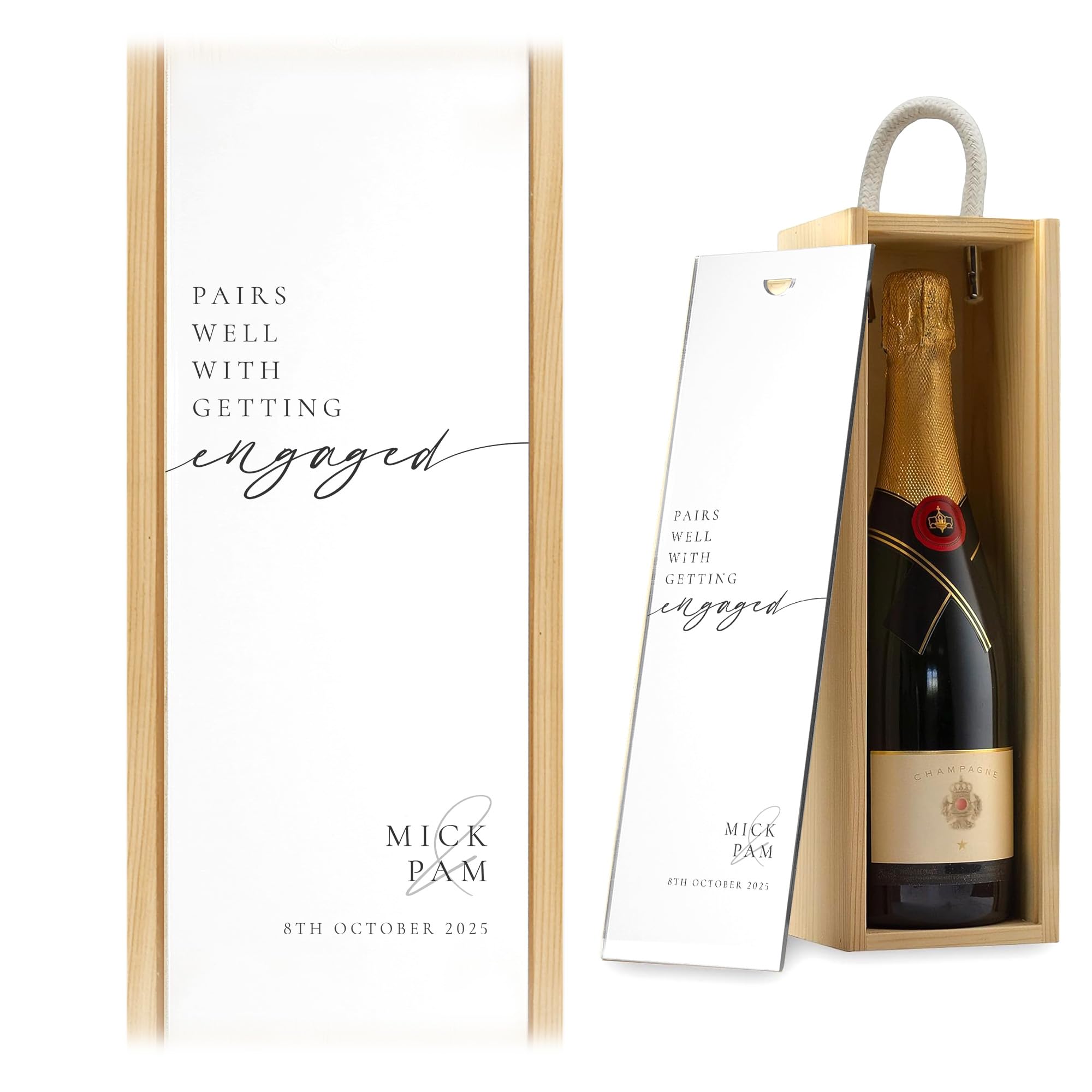 A1 Graphics Ltd Natural Pairs Well With Getting Engaged Wine Gift Box Custom Printed Engagement Gift (Natural)