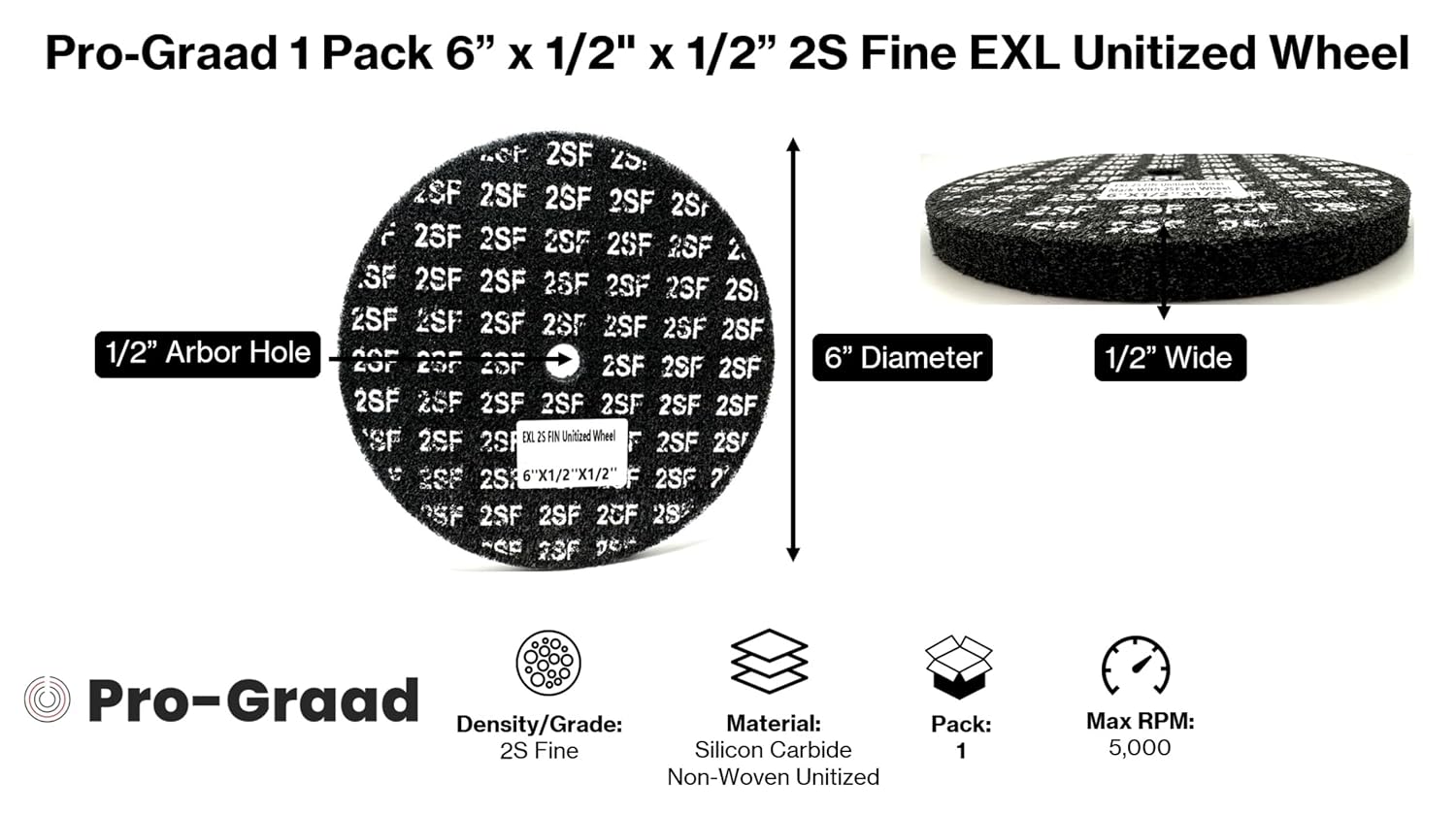 EXL Unitized Wheel, Silicon Carbide, 6" Diameter x 1/2" Wide x 1/2" Arbor, 2S Fine | 13719 | (Pack of 1)