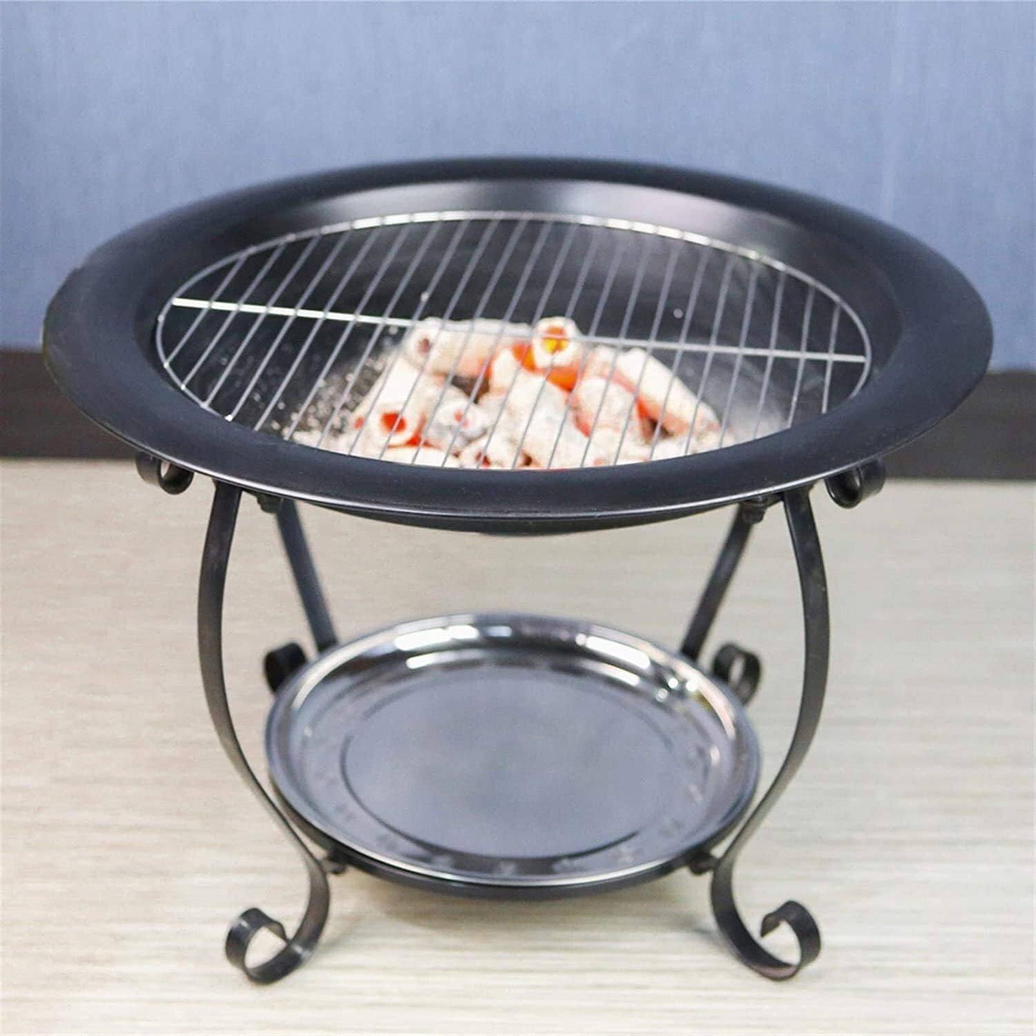 Outdoor Fire Pit Outdoor Fire Tables Outdoor Fire Pits,Patio Steel BBQ Grill Fire Pit Bowl with Mesh Spark Screen Cover, Log Grate, Poker