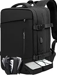 Mochila de Viagem, Mochila Feminina, Mochila Masculina, Mala de Mão10kg, Notebook, Reforçada, Grande, Resistente, Impermeável, Expansível, Escola, Trabalho, Preta,