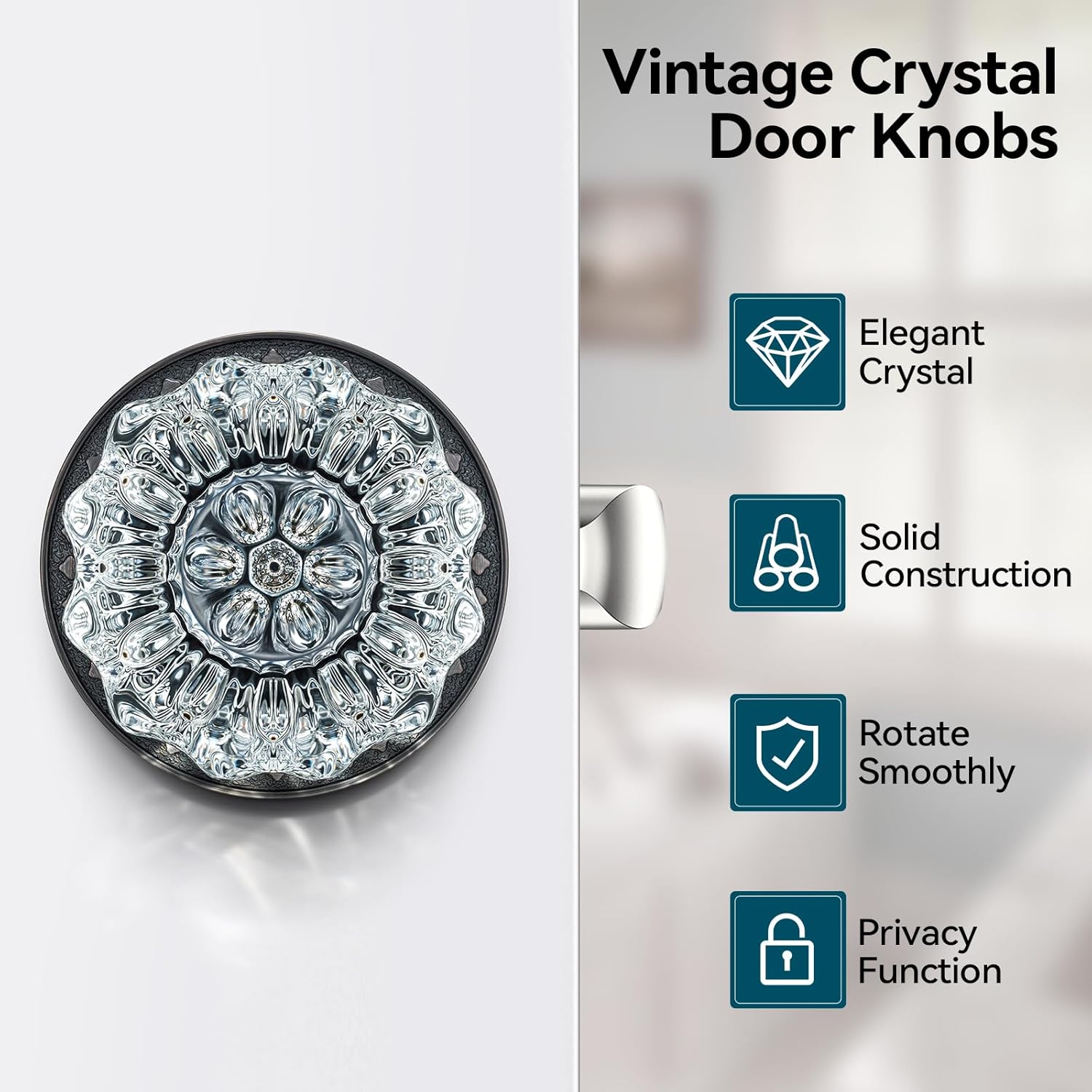 Crystal Door Knobs, Oil Rubbed Bronze Glass Door Knobs, Bedroom Crystal Door Knobs Interior with Lock for Privacy Use, Vintage Glass Door Knob for Bathroom, 1 Pack