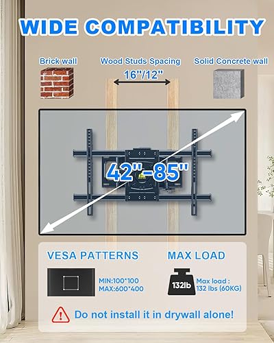 Miniatura 2 de FORGING MOUNT Soporte de pared para TV de movimiento completo para la mayoría de 42 a 85 pulgadas con toma de corriente, soporte de TV con
