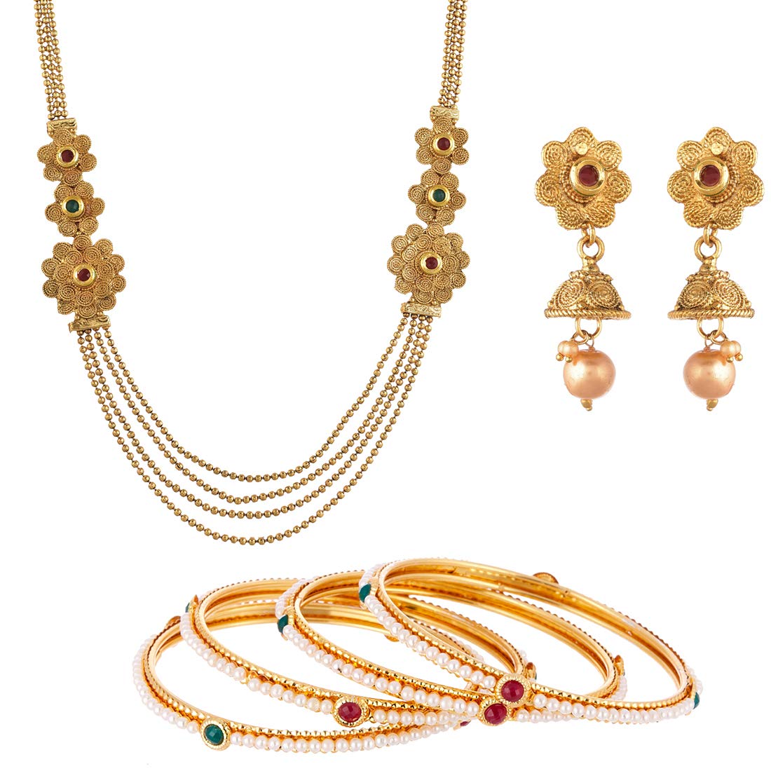 KENNICE Gold-Plated Pearls Necklace With Earrings & Bangles Jewellery Set for Women & Girls (B09NQ2LZX8) Amazon Price History, Amazon Price Tracker
