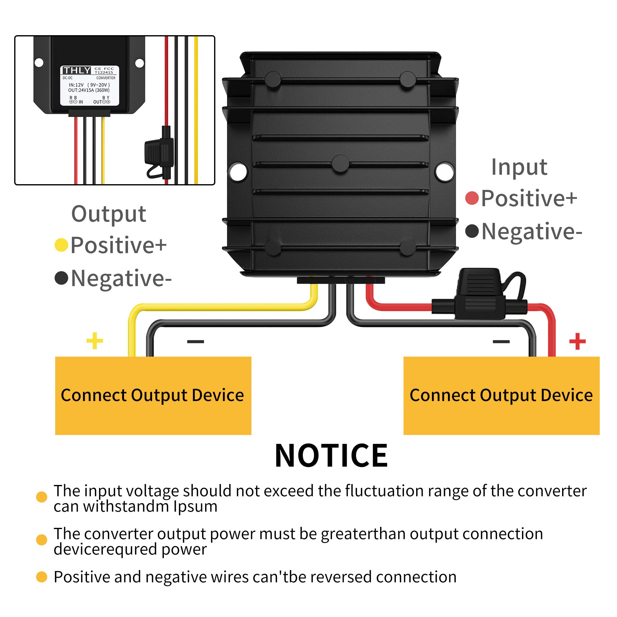 Trasformatore DC DC 12V a 24V 15A 360W Convertitore Step Up Impermeabile con Fusibile per Carrello a Motore