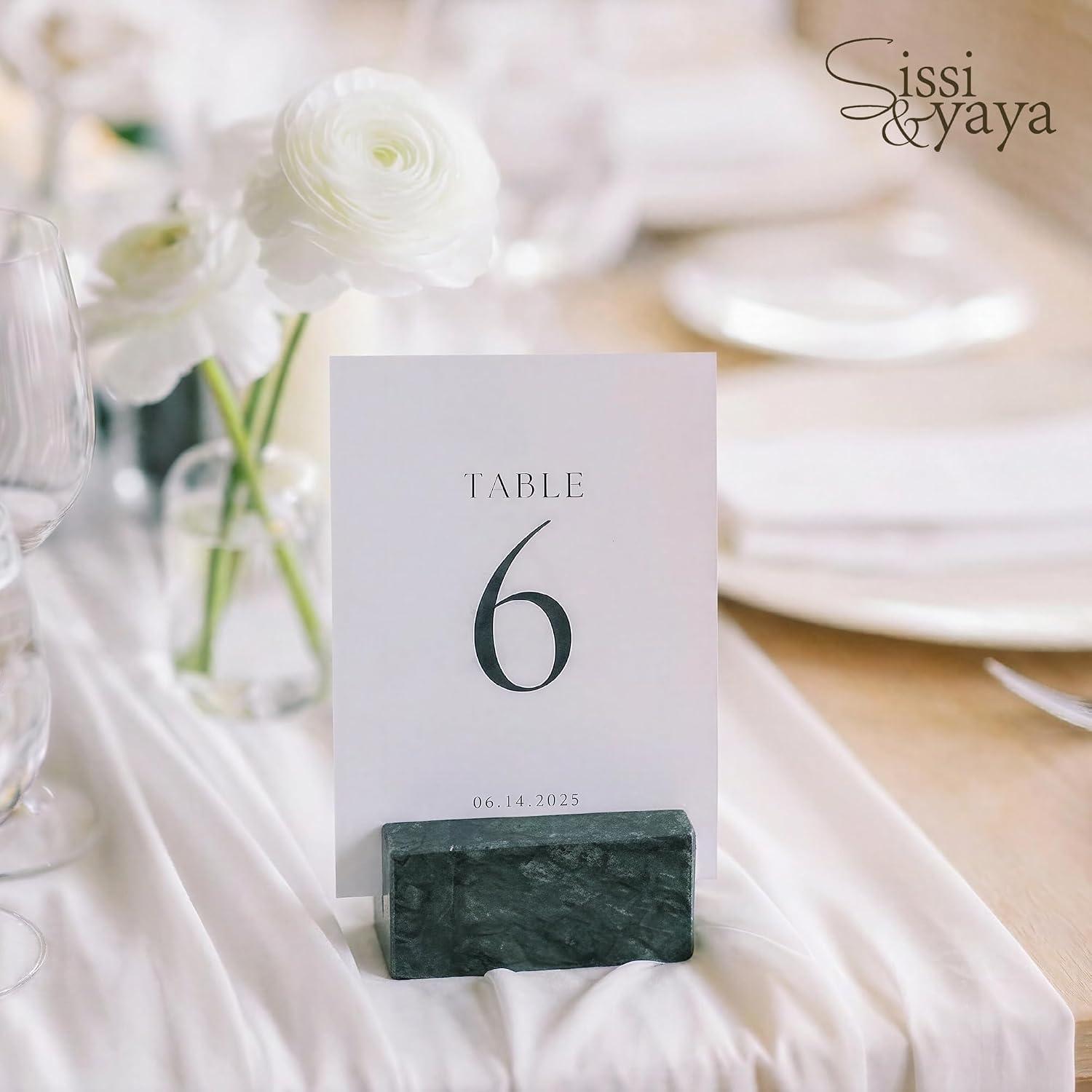 Sissi & yaya Natural Green Marble Place Card Holder - 2.4" Luxury Table Number Stand for Weddings, Restaurants & Events - Unique Stone Name Card - Heavy Duty Minimalist Table Decor (Green) image 3