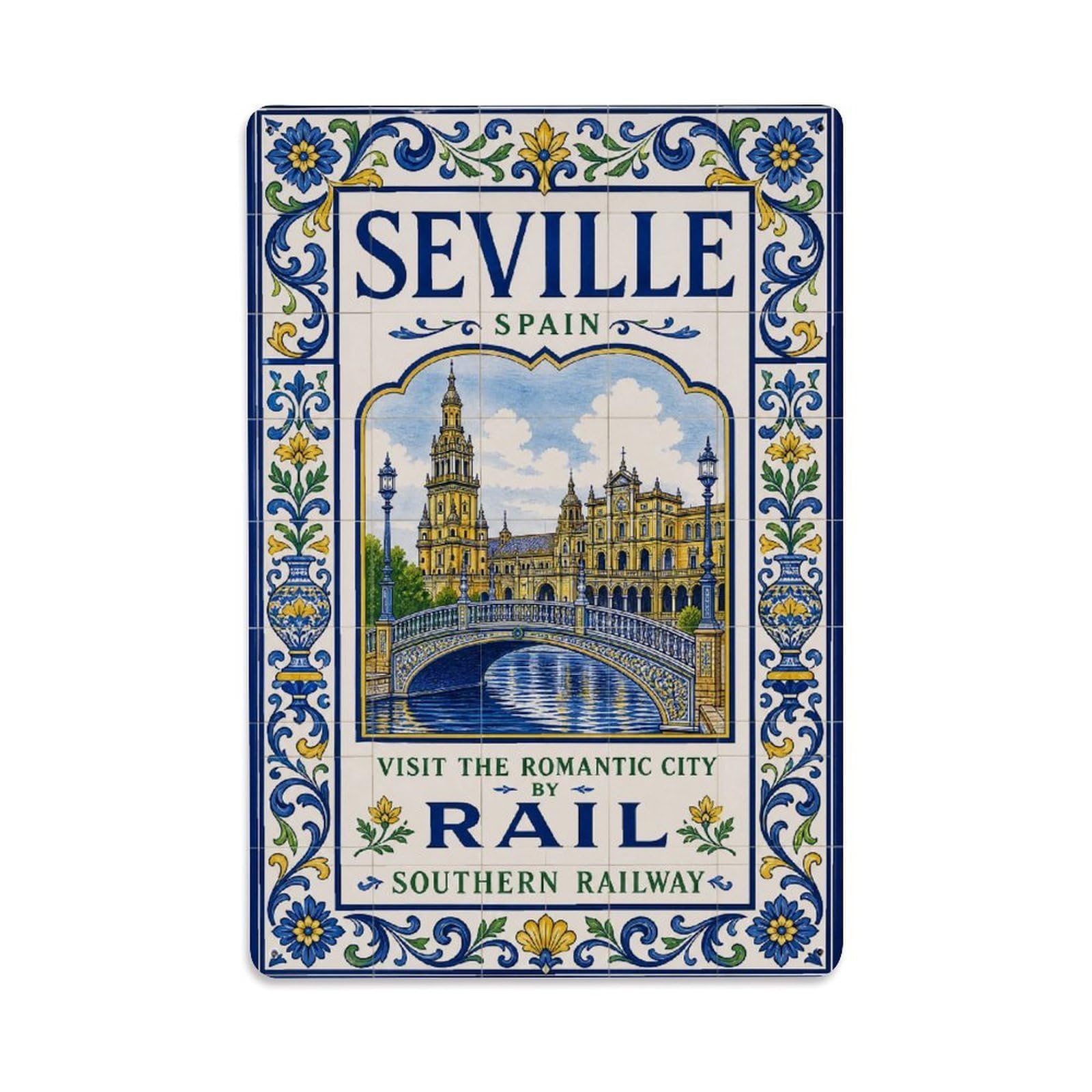 Huiyhb 8X12inch(20X30cm) Vintage Travel Azulejos Ceramics Seville Tile Tradition ((1)) Metal Tin Sign