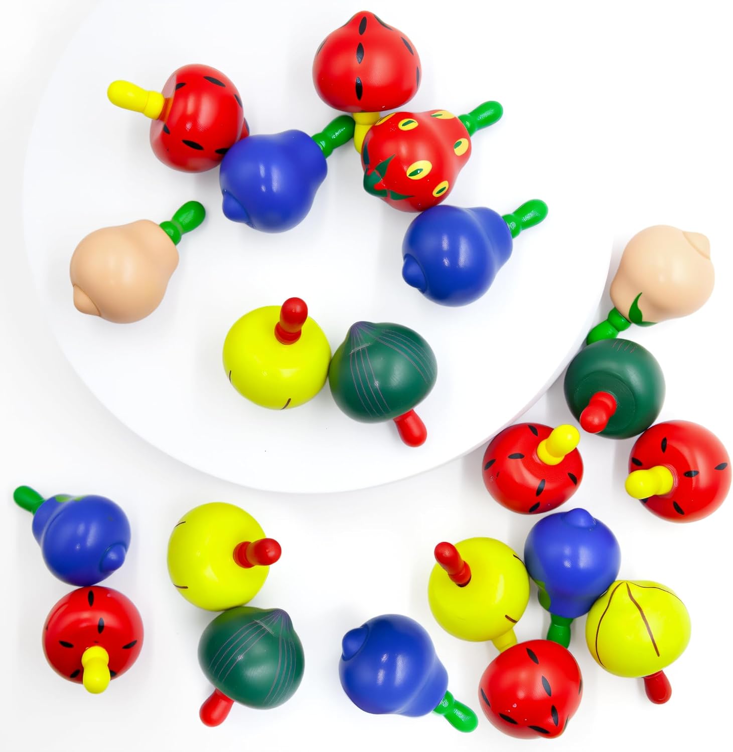 100 Pcs Fruit Spinning Tops Fun Wooden Spin Tops Classic Vintage Gyroscope Kids Gifts Class Rewards Kindergarten Toys