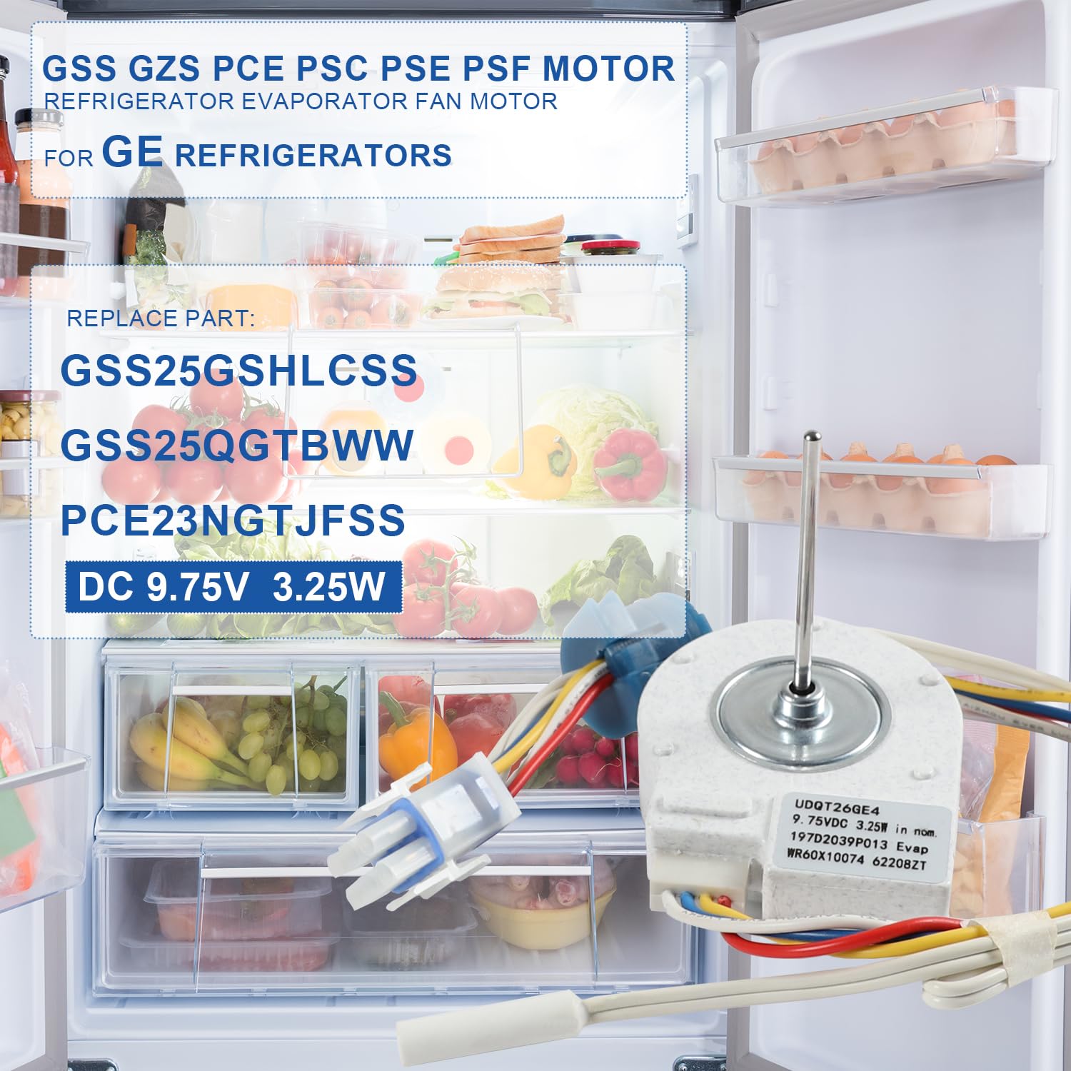 GSS25GSHLCSS GSS25QGTBWW PCE23NGTJFSS Refrigerator Evaporator Fan Motor for GE GSS25LGTEBB PCE23NGTJFSS PSE25KYHBHFS PSE27VHXATBB PSC23SGRBSS GZS22DGJWFWW GZS22IMNRHES PSCS5VGXAFSS PSCF3RGXGFBB