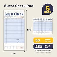 Vista 2 de FMP Brands Libros de Comprobantes de Huéspedes para Meseros, Papel de Blocs de Notas para Meseros, Total 250 Hojas (5 Blocs), Azul con Recibo
