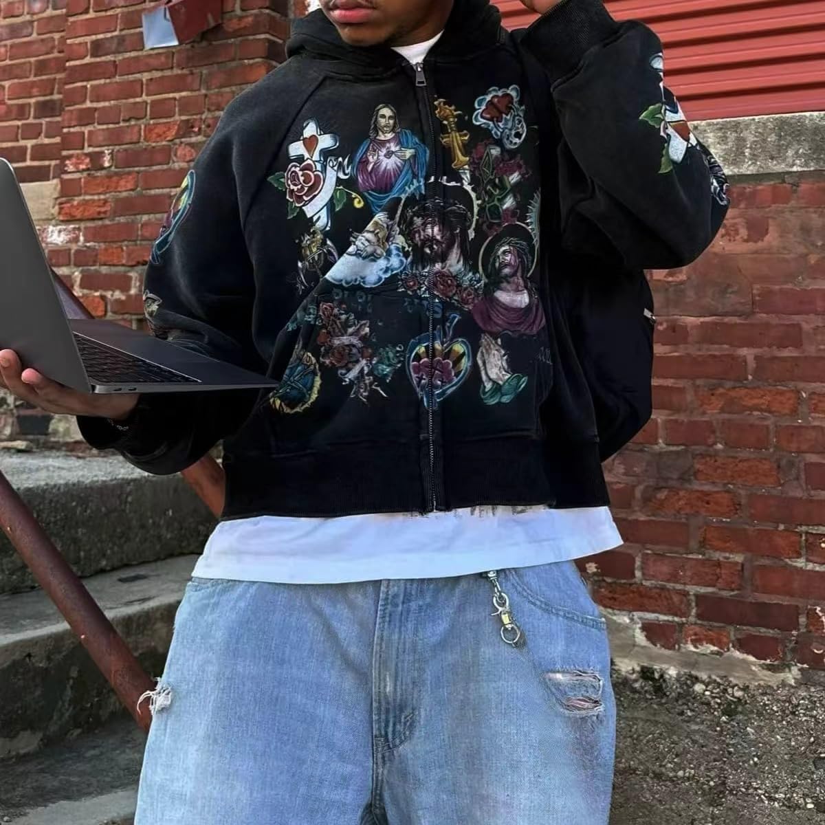 Grunge Vintage Clothes Y2k Zip Up Hoodie Streetwear Men Women Graphic Oversized Rapper Hooded Sweatshirts - Image 3