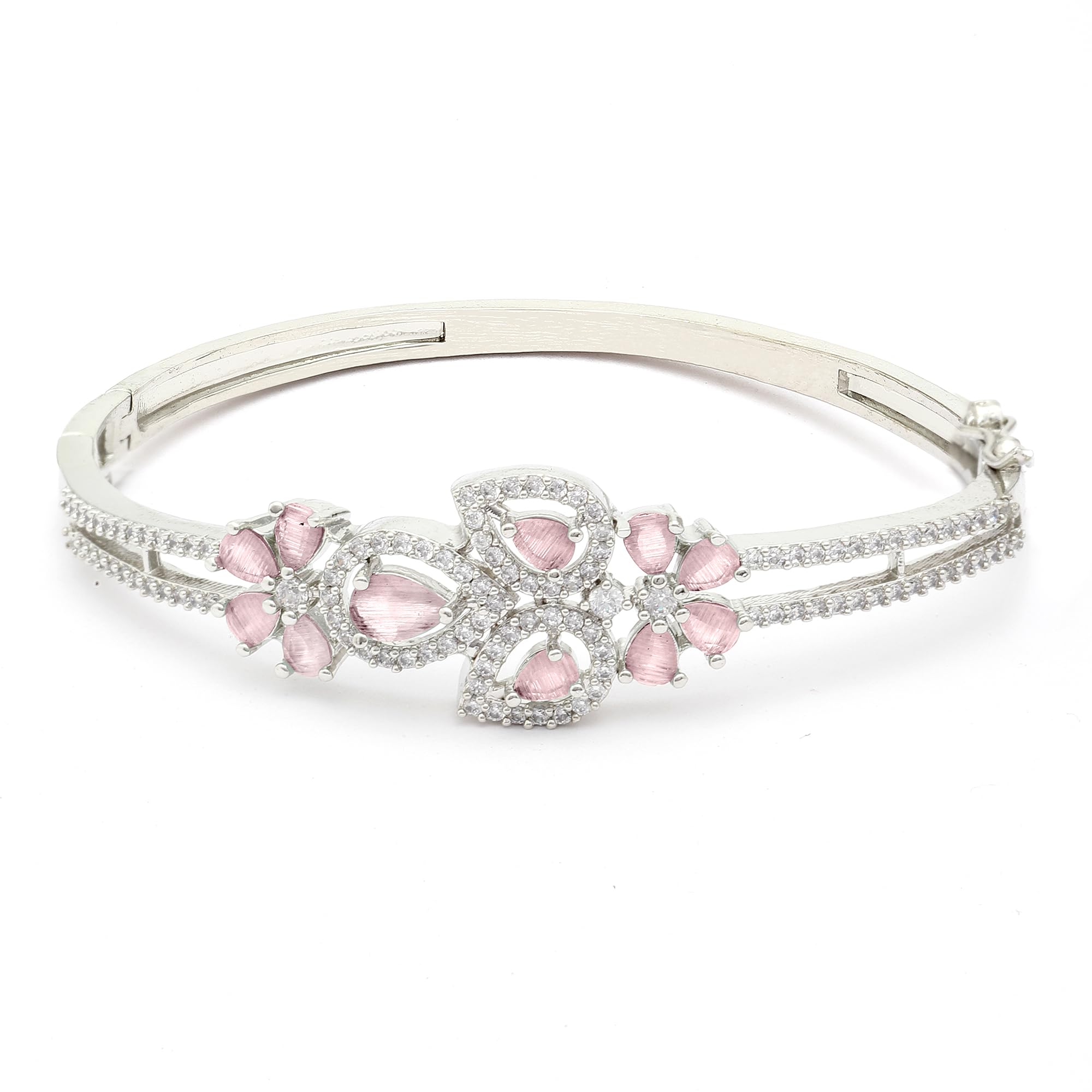 ZENEME Bracelet Silver Toned Rhodium-Plated Pink American Diamond Studded Charming Floral Openable Kada Bracelet For Women & Gift For Girls (B0CGMFLYFX) Amazon Price History, Amazon Price Tracker
