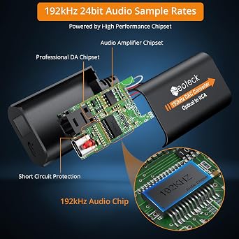 Neoteck Optical to RCA Cable DAC Converter with Built-in Audio Amplifier Chipset 192kHz SPDIF to RCA Digital to Analog Converter for HDTV Blue-ray PS4 etc.-Female Output