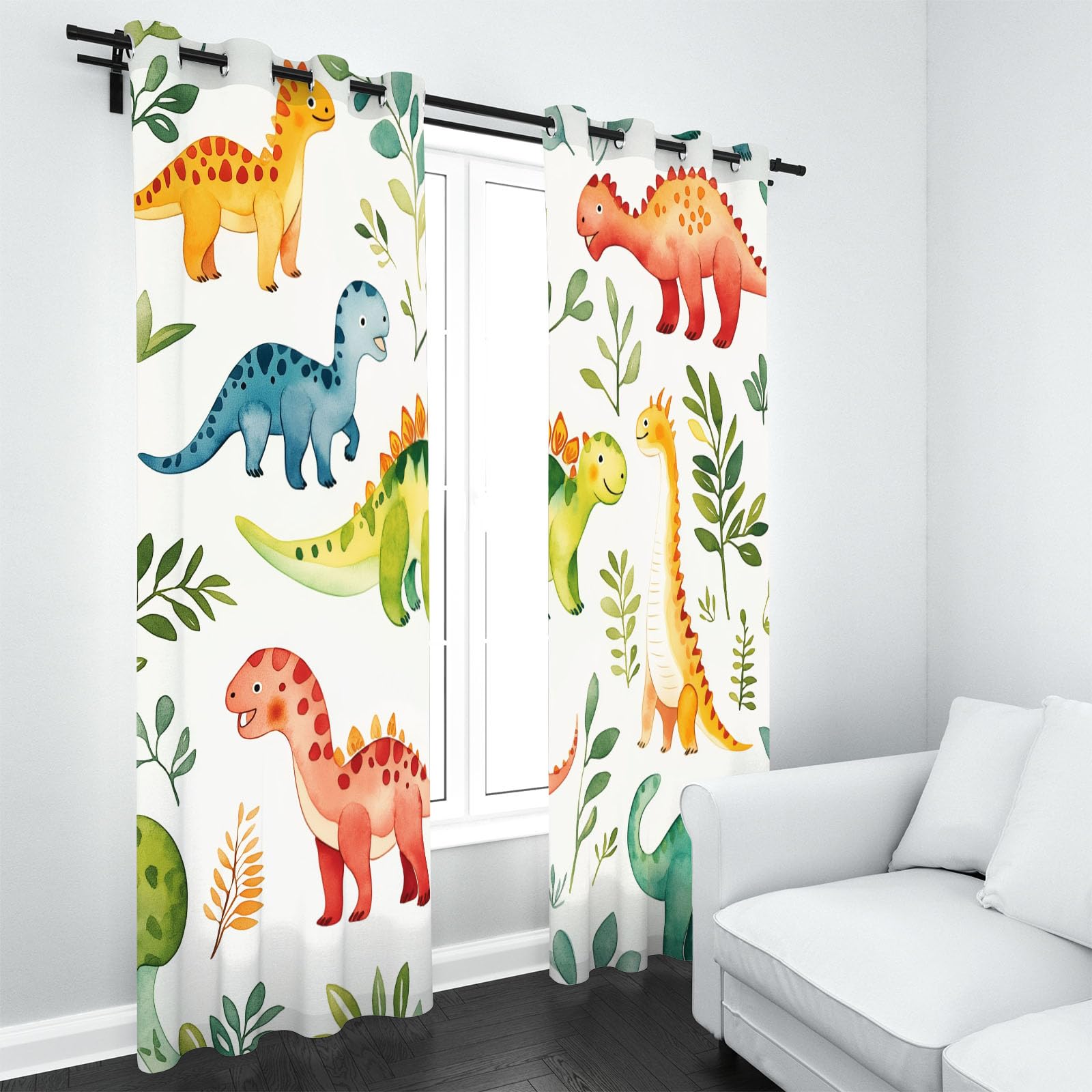 Rideaux Occultant Thermique Isolant Dinosaure Animaux Lot De 2, Rideau À Oeillets Isolant Anti Froid Dessin Animé Rideau Opaque Mignon Enfant pour Chambre Salon 110x160 cm