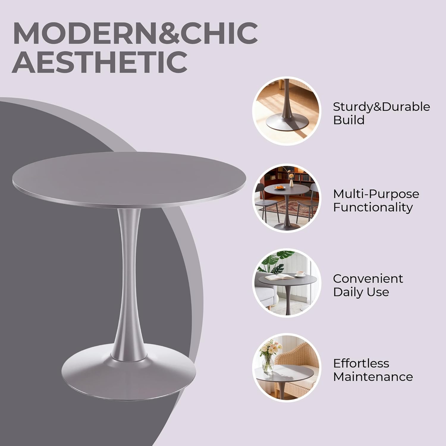 31.5" Grey Color TOP Tulip Table Mid-Century Dining Table for 2-4 People with Round MDF Table Top, Pedestal Dining Table, End Table Leisure Coffee Table (Grey)