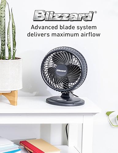 Miniatura 2 de HOLMES Ventilador de mesa Blizzard de 7 pulgadas, 3 cuchillas, 2 velocidades, oscilación de 70 grados, cabezal inclinable ajustable, color negro