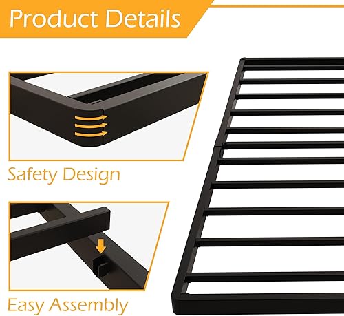 Miniatura 59 de Somier individual XL de 9 pulgadas, base de cama de metal resistente con funda de tela, base de colchón, fácil montaje, sin ruido, color negro 9