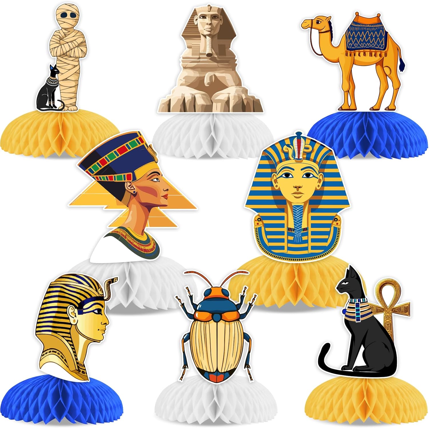 Cheereveal Egyptian Party Decorations, 8pcs Egypt Honeycomb Centerpieces, Pyramid Mummy Pharaoh Table Decorations, Ancient Egypt Themed Birthday Baby Shower Party Supplies