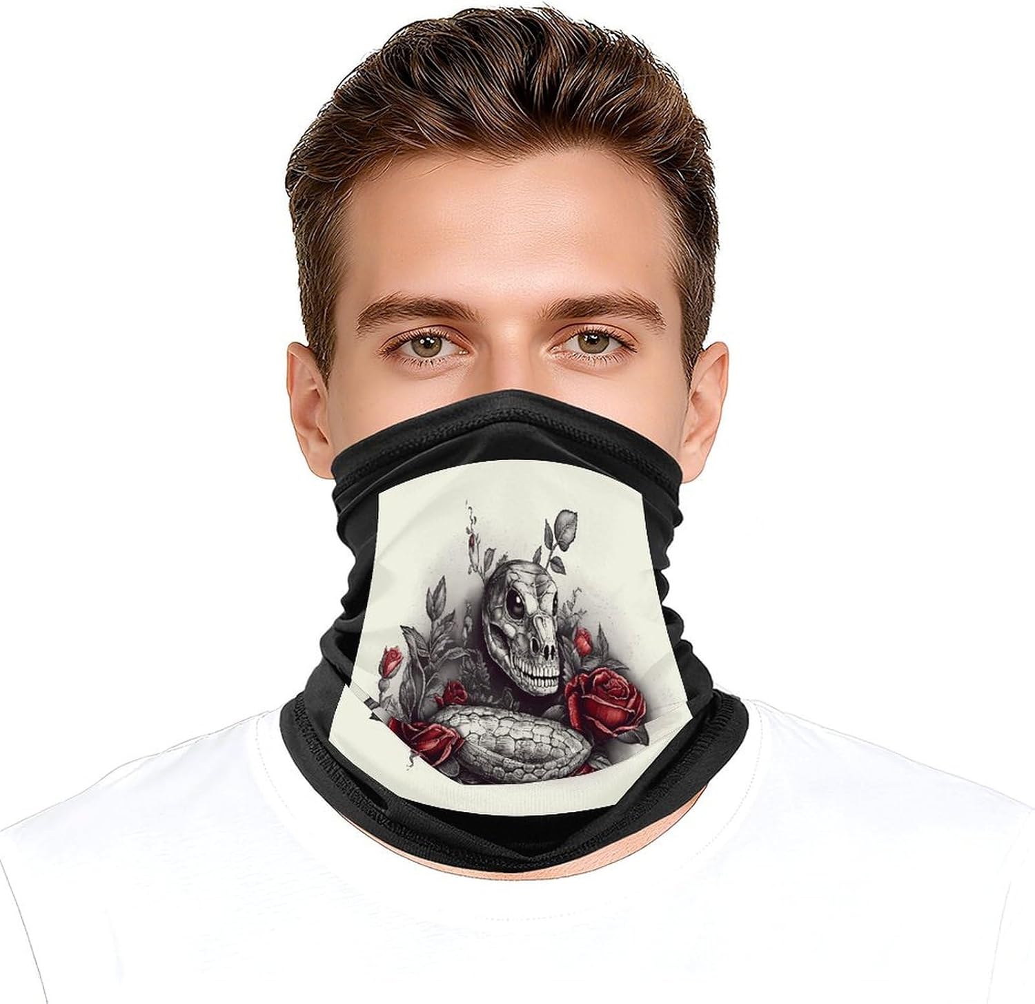 Red Rose on Snake Face Mask for Men Women,Neck Gaiter Sunscreen Breathable,Face Cover for Skiing Fishing Hiking Cycling