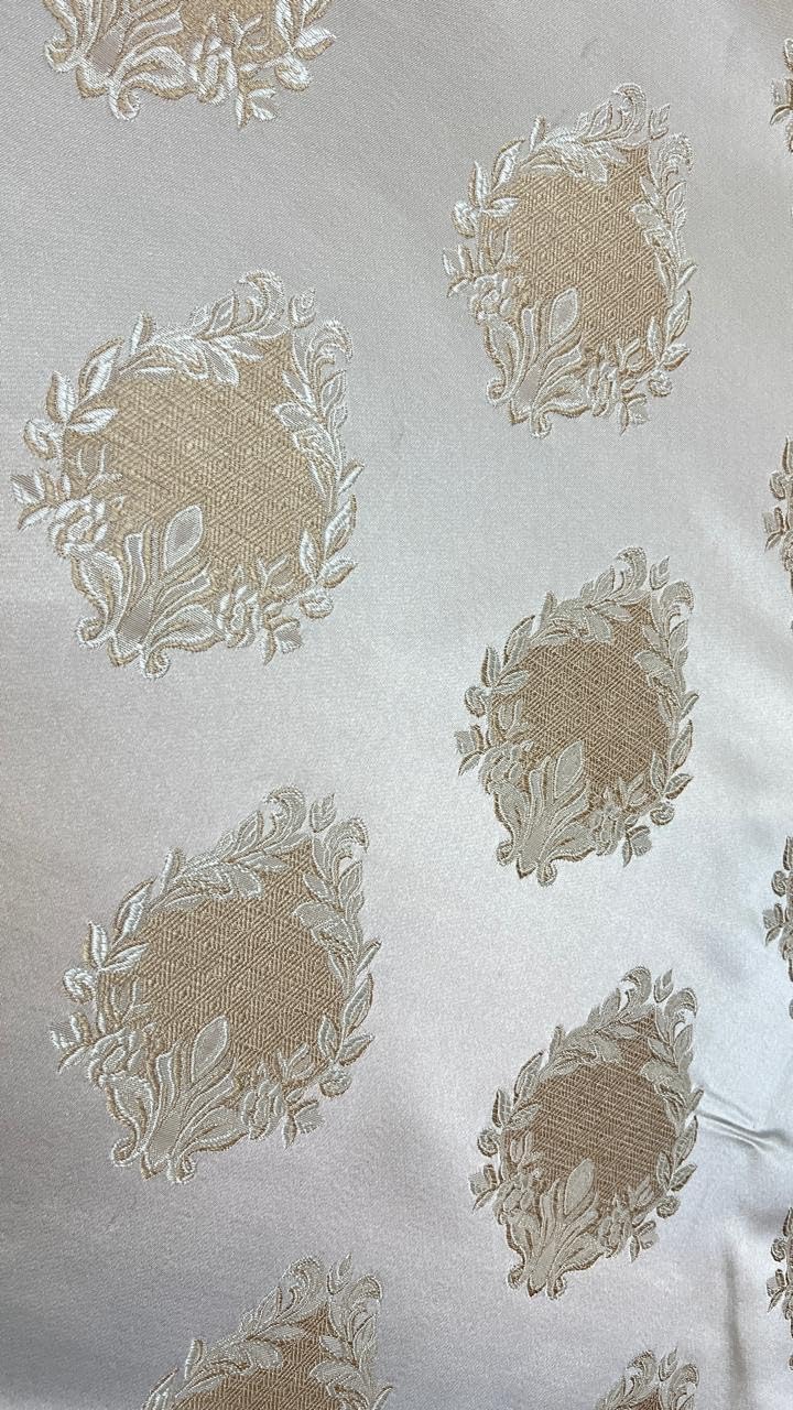 Luxurious Woven Jacquard Damask Motif Heavy Furnishing Fabric for Upholstery, Sofa, Chair, Cushion Covers, Head Board - Width 54 inches - Fabric by The Yard (Cream)