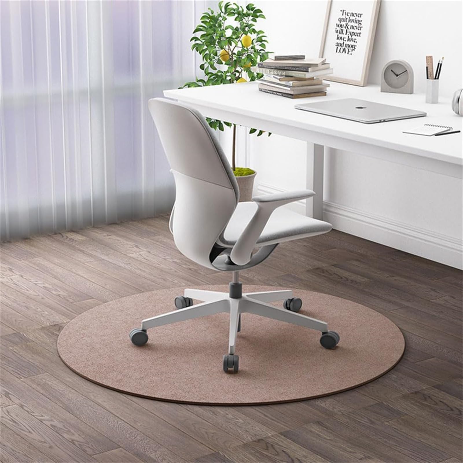Hixingo Round Office Chair Mat for Carpeted and Hardwood Floors, Non-Slip Rolling Chair Desk Rug TPE Carpet Floor Protecto-Easy Glide (Beige Brown,180cm)