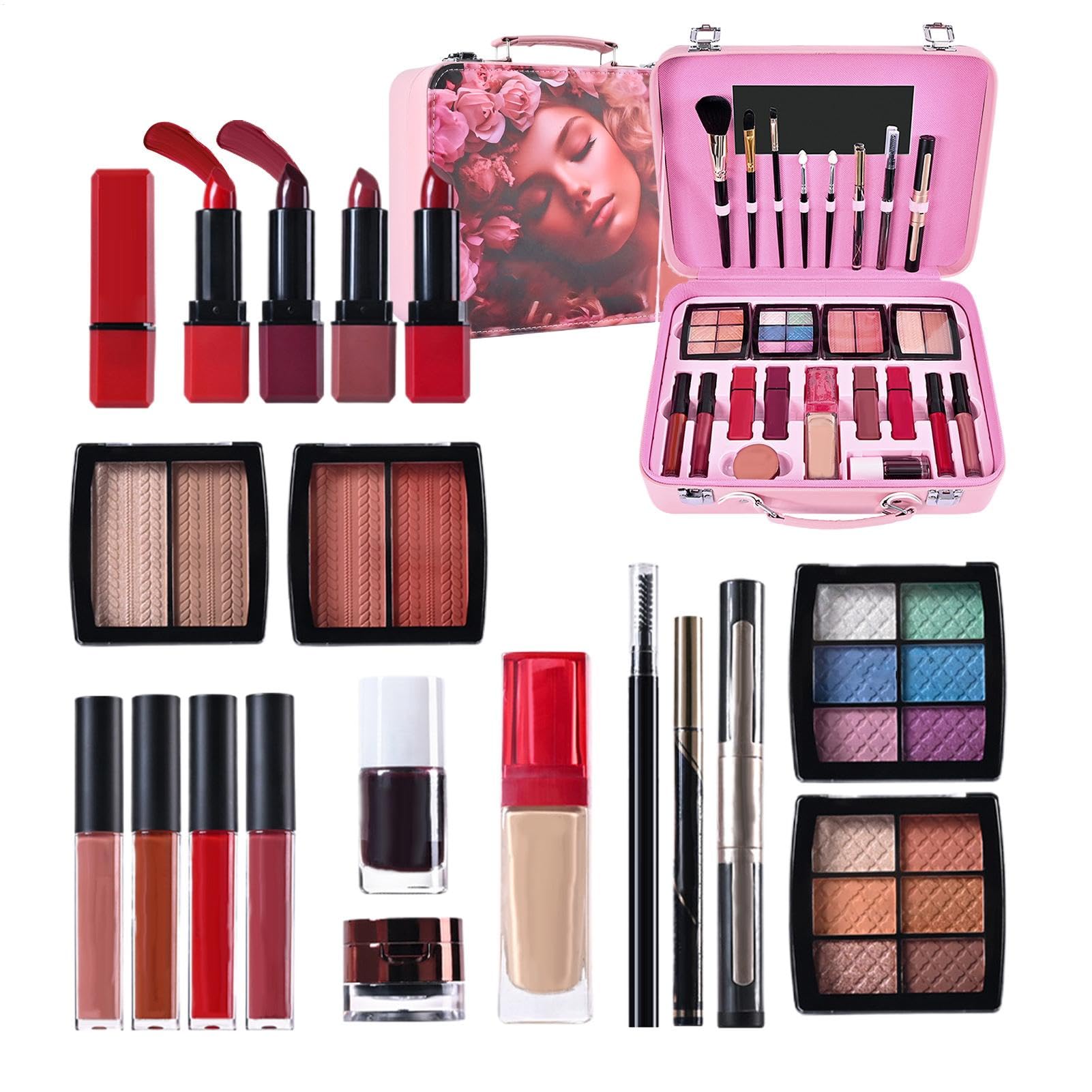 Mädchen Make-up Set Tragbare Kosmetik-Palette | Tragbar Und Wasserdicht Komplett Makeup Set für Damen, Mütter, Freundinnen und Bühnenauftritte