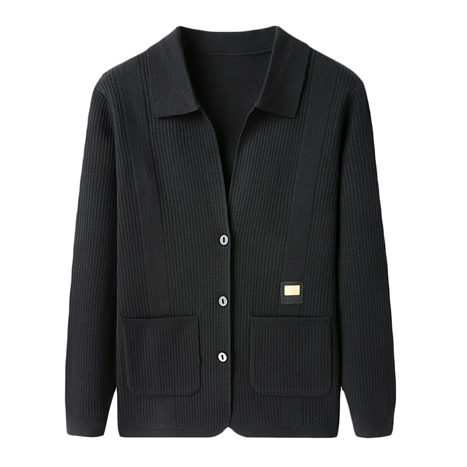 Generisch Cárdigan de punto para hombre con solapas y bolsillos, abrigo deportivo ajustado, suéter de punto vintage, chaqueta de entretiempo, chaqueta de entretiempo, tiempo libre, chaqueta de