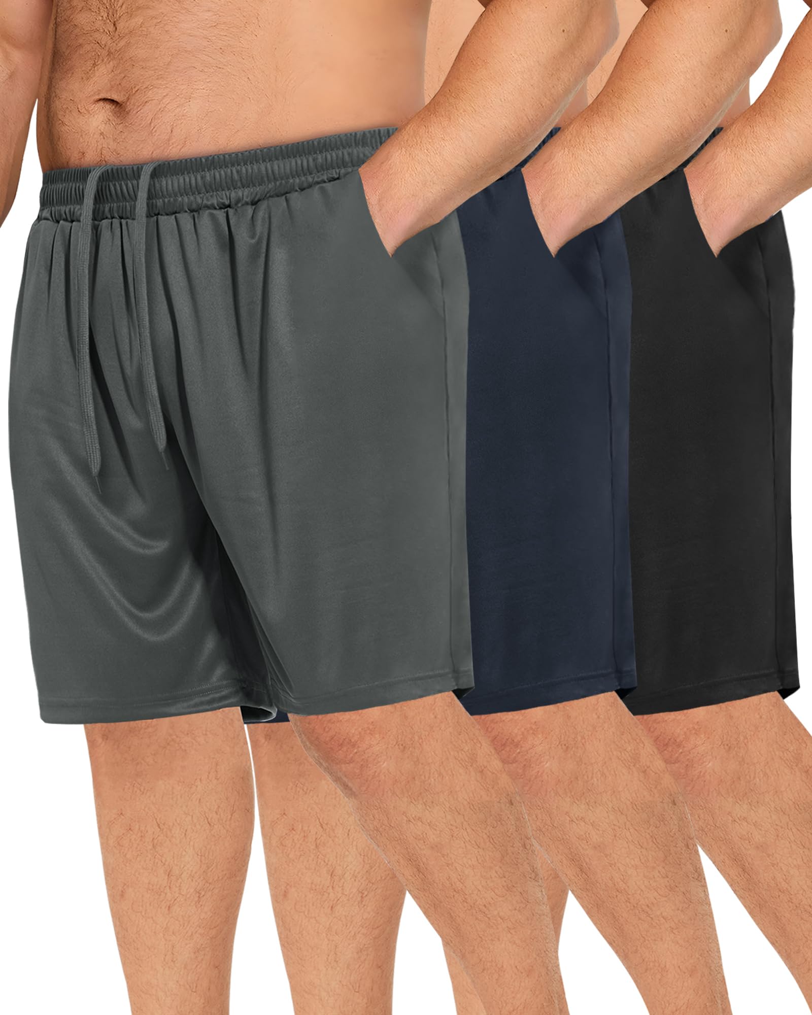 BOOJO3 Pack Gym Basketball Mens Shorts - Quick Dry Black Workout Athletic Shorts with Pockets for Casual Running (S-6XL)