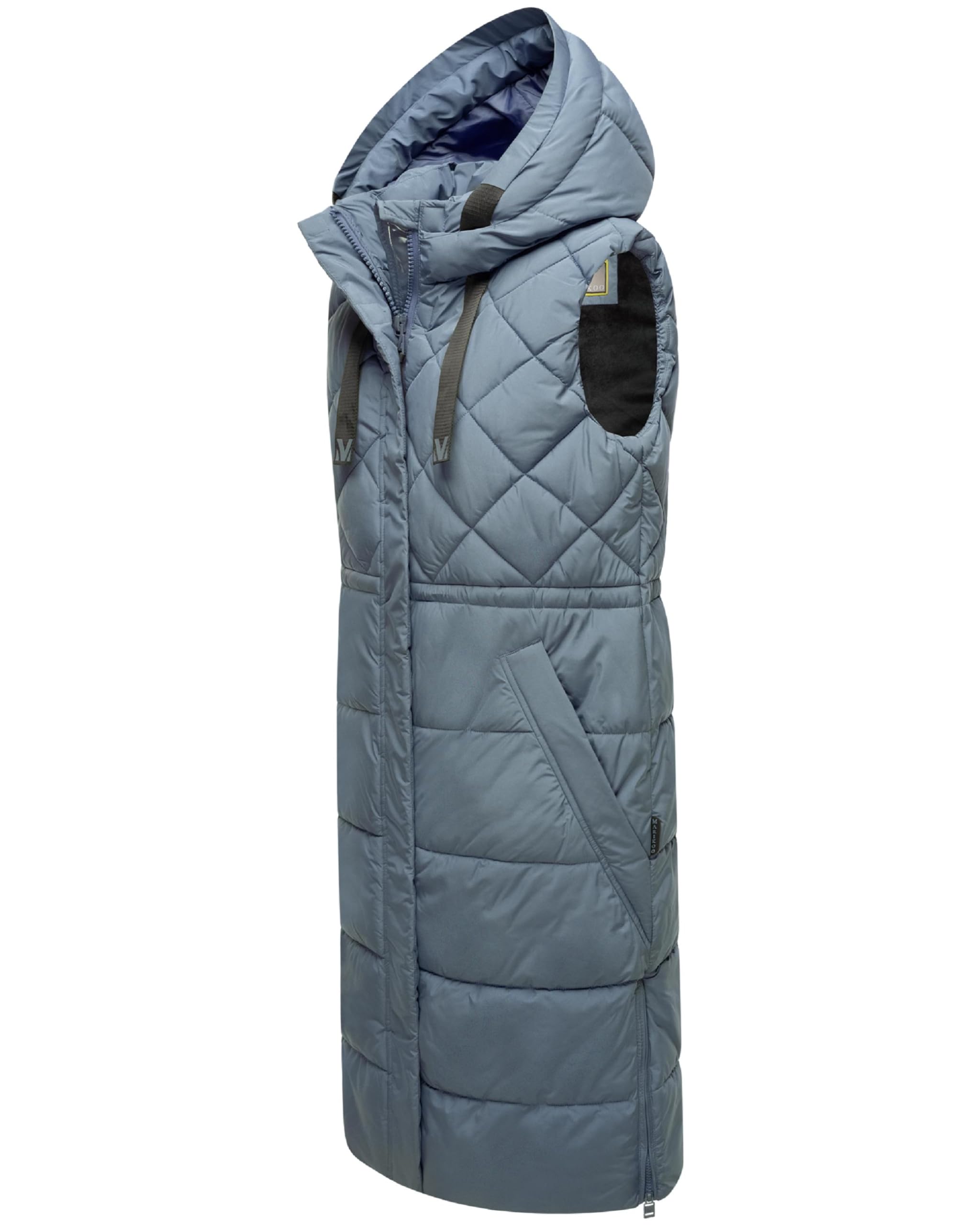 MARIKOO Gilet lungo da donna senza maniche lungo trapuntato caldo in materiali riciclati con cappuccio Narikaa 16 XS-3XL