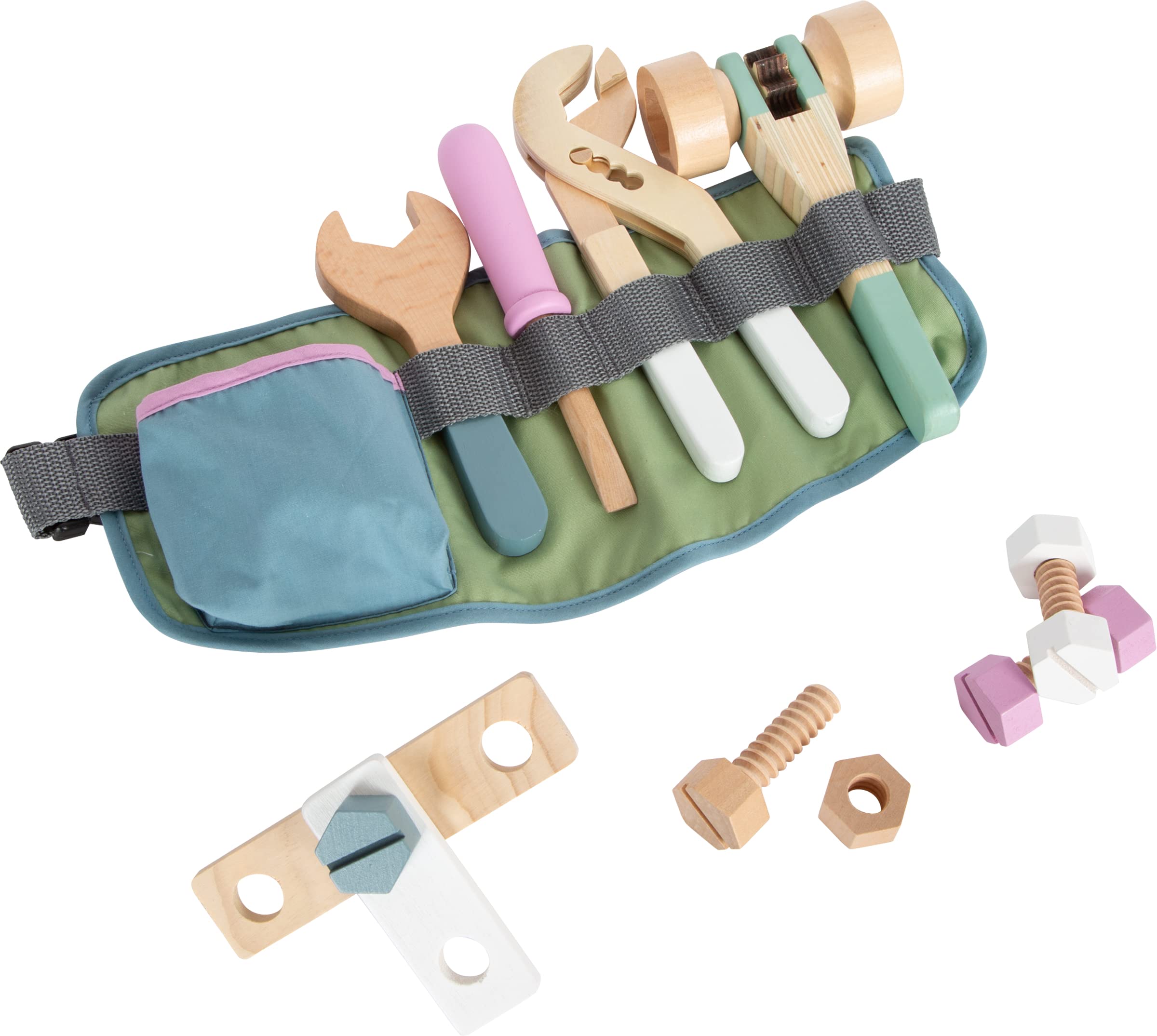 Small Foot 11874 Tool Belt Nordic, adjustable, with various wooden tools, for children aged 3+ years, Multicolored