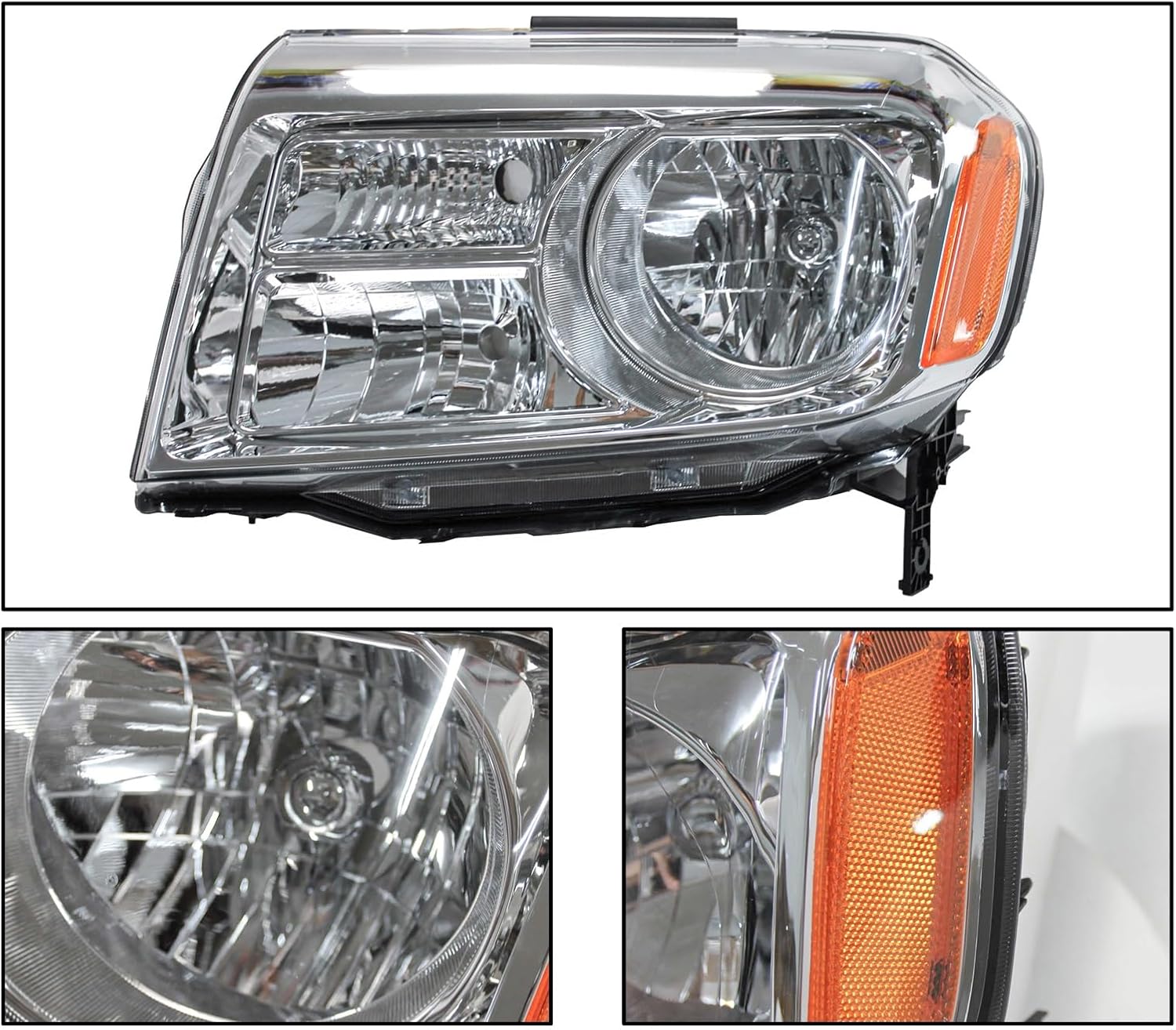 Chrome Halogen Headlights Headlamps Assembly Compatible with 2012-2015 Honda Pilot Driver and Passenger Side HO2502147 HO2503147 33150SZAA11 33100SZAA11